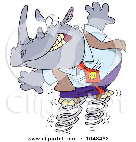 Royalty-Free (RF) Clip Art Illustration of a Cartoon Rhino Jumping On Springs by toonaday