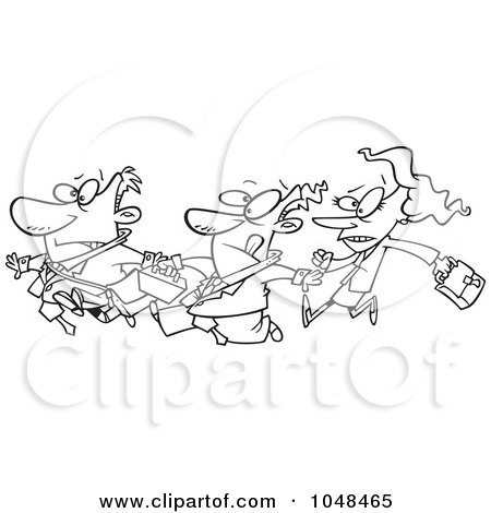 Royalty-Free (RF) Clip Art Illustration of a Cartoon Black And White Outline Design Of A Stampede Of Business People by toonaday