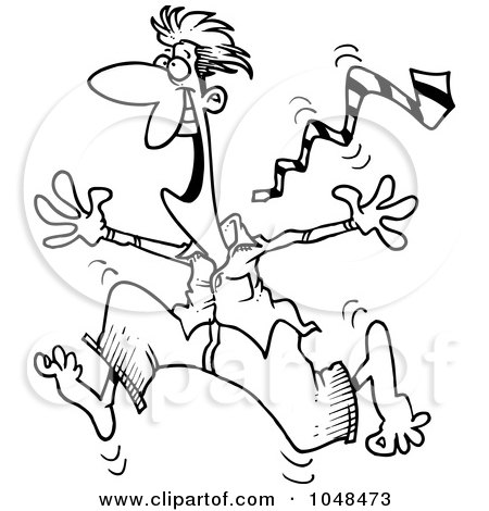 Royalty-Free (RF) Clip Art Illustration of a Cartoon Black And White Outline Design Of A Happy Man by toonaday