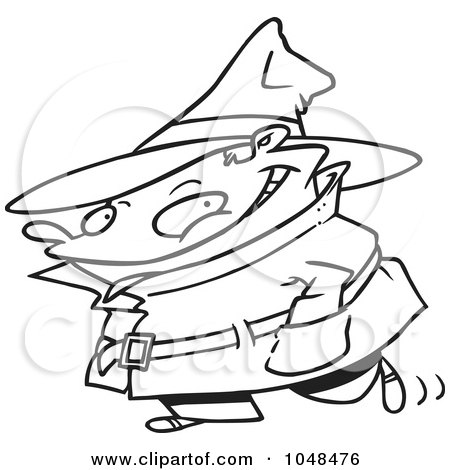 Royalty-Free (RF) Clip Art Illustration of a Cartoon Black And White Outline Design Of A Spy Kid by toonaday