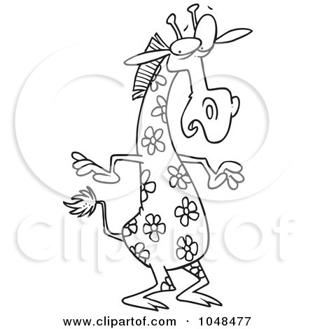 Royalty-Free (RF) Clip Art Illustration of a Cartoon Black And White Outline Design Of A Giraffe With Flower Spots by toonaday