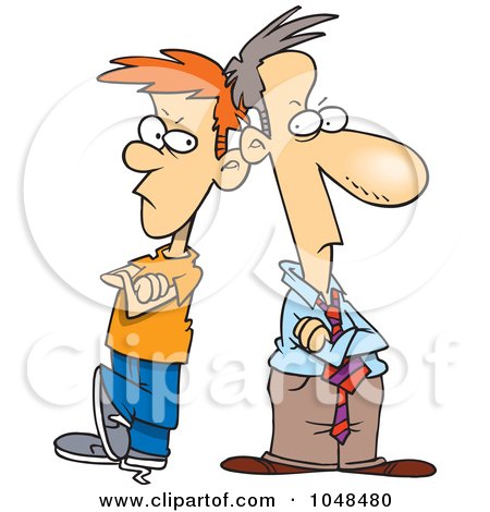 Royalty-Free (RF) Clip Art Illustration of a Cartoon Father And Son Having A Stand Off by toonaday