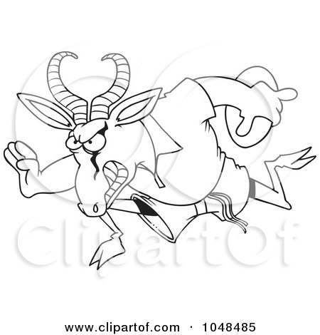 Royalty-Free (RF) Clip Art Illustration of a Cartoon Black And White Outline Design Of A Rugby Antelope Springbok by toonaday