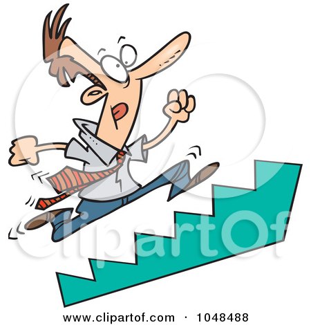 Royalty-Free (RF) Clip Art Illustration of a Cartoon Businessman Running Up Stairs by toonaday