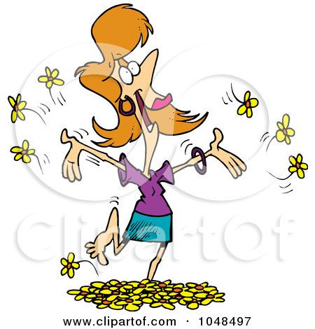 Royalty-Free (RF) Clip Art Illustration of a Cartoon Woman Playing In Spring Flowers by toonaday