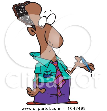 Royalty-Free (RF) Clip Art Illustration of a Cartoon Stained Black Businessman Holding A Pen by toonaday