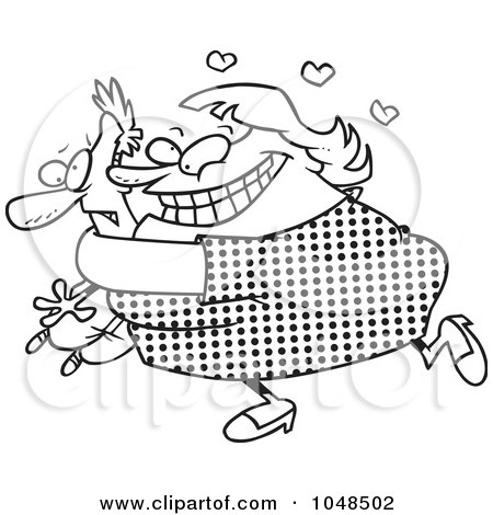 Royalty-Free (RF) Clip Art Illustration of a Cartoon Black And White Outline Design Of A Woman Mangling Her Main Squeeze by toonaday