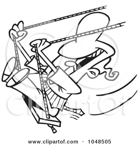 Royalty-Free (RF) Clip Art Illustration of a Cartoon Black And White Outline Design Of A Happy Businessman Swinging by toonaday