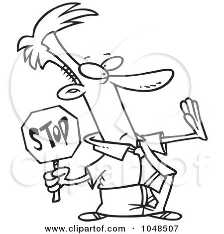 Royalty-Free (RF) Clip Art Illustration of a Cartoon Black And White Outline Design Of A Stopping Businessman by toonaday