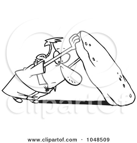 Royalty-Free (RF) Clip Art Illustration of a Cartoon Black And White Outline Design Of A Man Looking Under A Stone by toonaday