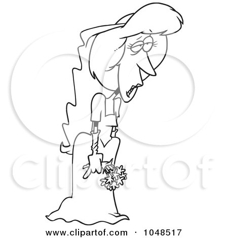 Royalty-Free (RF) Clip Art Illustration of a Cartoon Black And White Outline Design Of A Deserted Bride by toonaday