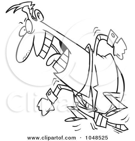 Royalty-Free (RF) Clip Art Illustration of a Cartoon Black And White Outline Design Of A Stomping Businessman by toonaday