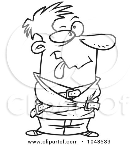 Royalty-Free (RF) Clip Art Illustration of a Cartoon Black And White Outline Design Of A Looney Guy In A Straight Jacket by toonaday