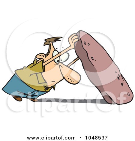 Royalty-Free (RF) Clip Art Illustration of a Cartoon Man Looking Under A Stone by toonaday