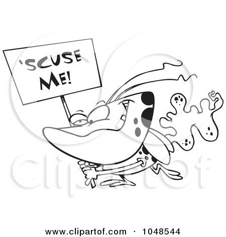 Royalty-Free (RF) Clip Art Illustration of a Cartoon Black And White Outline Design Of A Stink Bug Carrying A Scuse Me Sign by toonaday