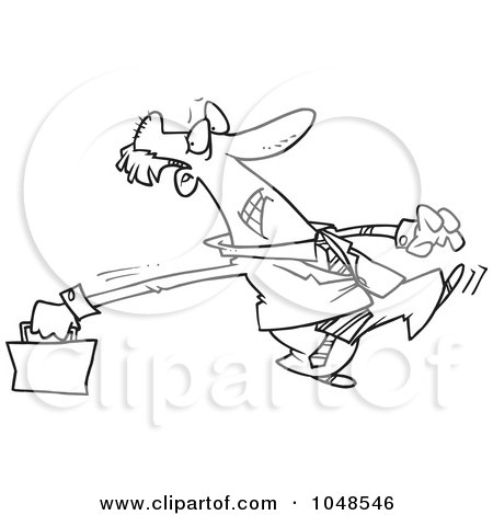 Royalty-Free (RF) Clip Art Illustration of a Cartoon Black And White Outline Design Of A Stretching Businessman by toonaday