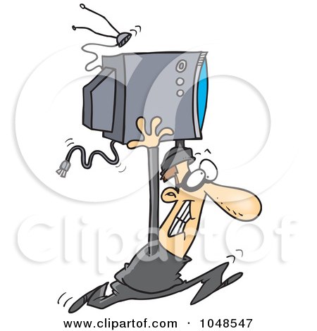Royalty-Free (RF) Clip Art Illustration of a Cartoon Robber Stealing A TV by toonaday