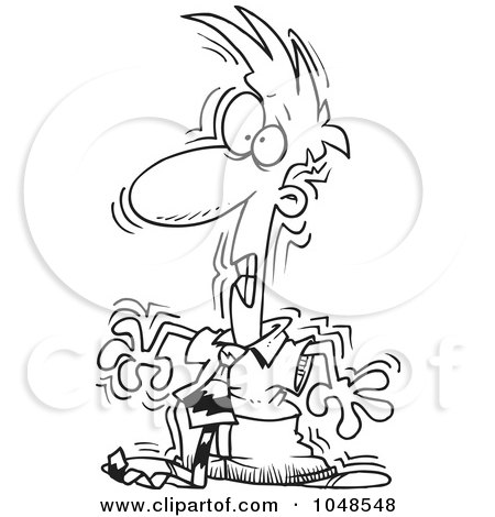 Royalty-Free (RF) Clip Art Illustration of a Cartoon Black And White Outline Design Of A Stressed Businessman Shaking by toonaday