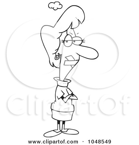 Royalty-Free (RF) Clip Art Illustration of a Cartoon Black And White Outline Design Of A Stifled Businesswoman by toonaday