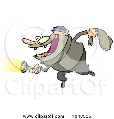 Royalty-Free (RF) Clip Art Illustration of a Cartoon Robber Using A Flashlight by toonaday