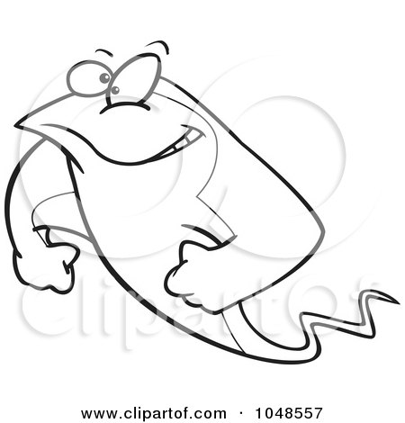 Royalty-Free (RF) Clip Art Illustration of a Cartoon Black And White Outline Design Of A Strong Stingray by toonaday