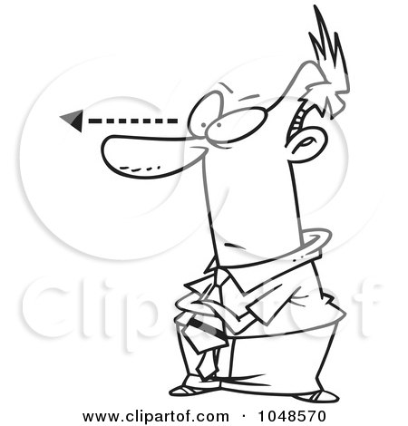 Royalty-Free (RF) Clip Art Illustration of a Cartoon Black And White Outline Design Of A Staring Businessman by toonaday