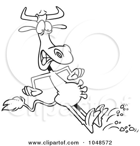 Royalty-Free (RF) Clip Art Illustration of a Cartoon Black And White Outline Design Of A Halting Bull by toonaday