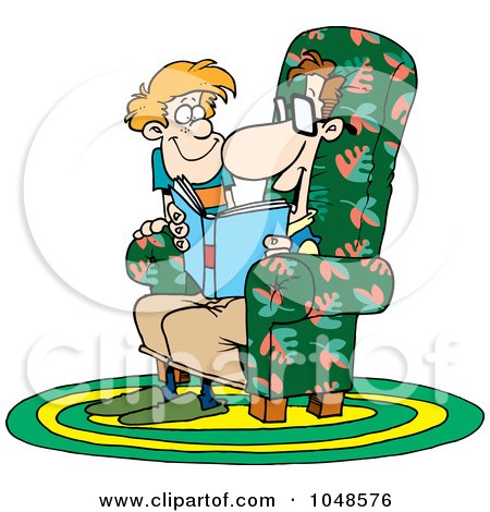 Royalty-Free (RF) Clip Art Illustration of a Cartoon Father Reading A Story To His Son by toonaday