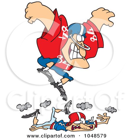 Royalty-Free (RF) Clip Art Illustration of a Cartoon Huge Footballer Stomping On A Smaller Guy by toonaday
