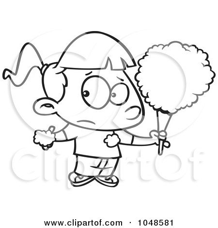 Royalty-Free (RF) Clip Art Illustration of a Cartoon Black And White Outline Design Of A Sticky Girl Eating Cotton Candy by toonaday