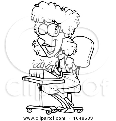 Royalty-Free (RF) Clip Art Illustration of a Cartoon Black And White Outline Design Of A Typing Stenographer by toonaday