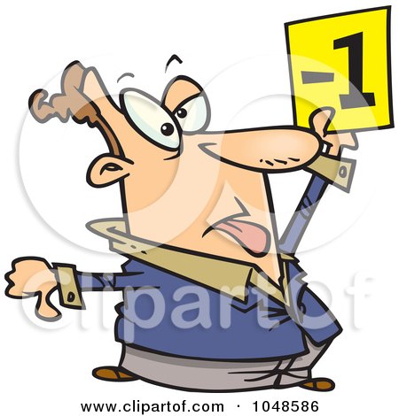 Royalty-Free (RF) Clip Art Illustration of a Cartoon Judge Holding Up A Negative Vote by toonaday