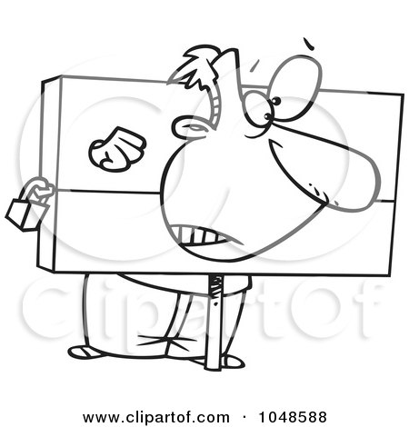 Royalty-Free (RF) Clip Art Illustration of a Cartoon Black And White Outline Design Of A Guy Being Punished In The Stocks by toonaday