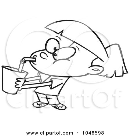 Royalty-Free (RF) Clip Art Illustration of a Cartoon Black And White Outline Design Of A Girl Gulping Soda by toonaday