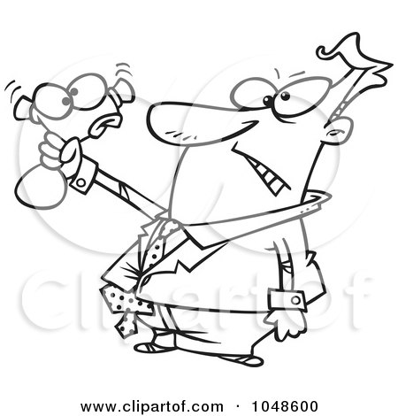 Royalty-Free (RF) Clip Art Illustration of a Cartoon Black And White Outline Design Of A Businessman Squeezing A Stress Toy by toonaday