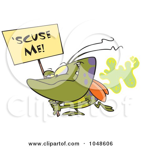 Royalty-Free (RF) Clip Art Illustration of a Cartoon Stink Bug Carrying A Scuse Me Sign by toonaday