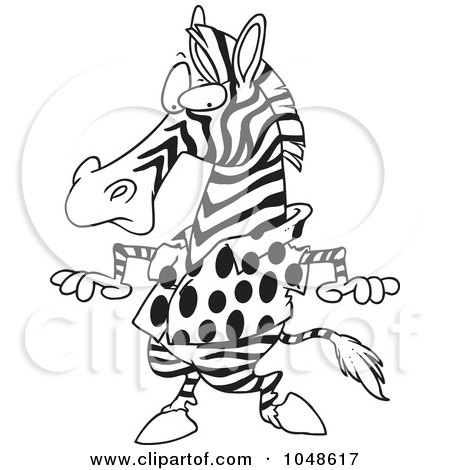 Royalty-Free (RF) Clip Art Illustration of a Cartoon Black And White Outline Design Of A Zebra Wearing A Spotted Shirt by toonaday