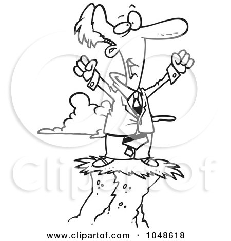 Royalty-Free (RF) Clip Art Illustration of a Cartoon Black And White Outline Design Of A Successful Businessman At The Top by toonaday