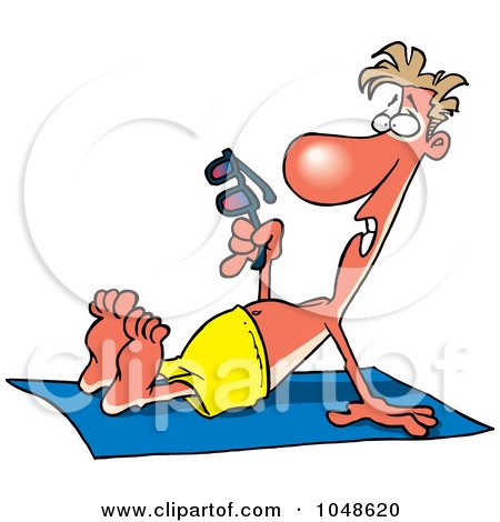 Royalty-Free (RF) Clip Art Illustration of a Cartoon Sun Burned Man Holding His Sunglasses by toonaday