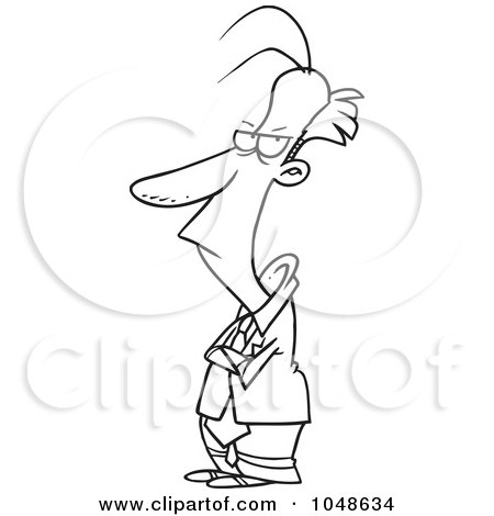 Royalty-Free (RF) Clip Art Illustration of a Cartoon Black And White Outline Design Of A Sulking Businessman by toonaday