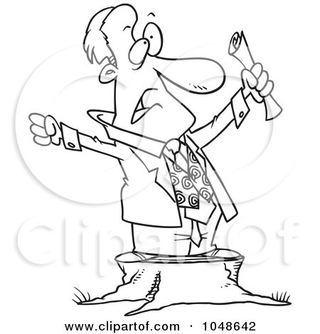 Royalty-Free (RF) Clip Art Illustration of a Cartoon Black And White Outline Design Of A Stumping Businessman by toonaday