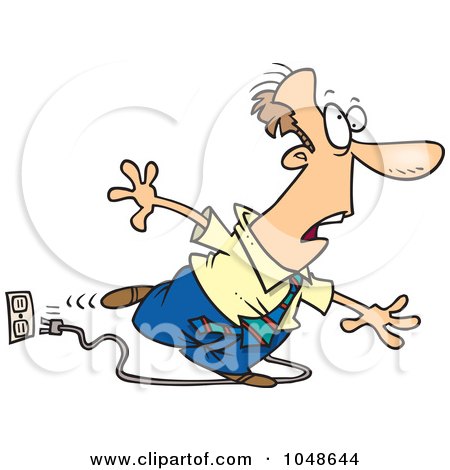 Royalty-Free (RF) Clip Art Illustration of a Cartoon Businessman Stumbling Over A Cord by toonaday