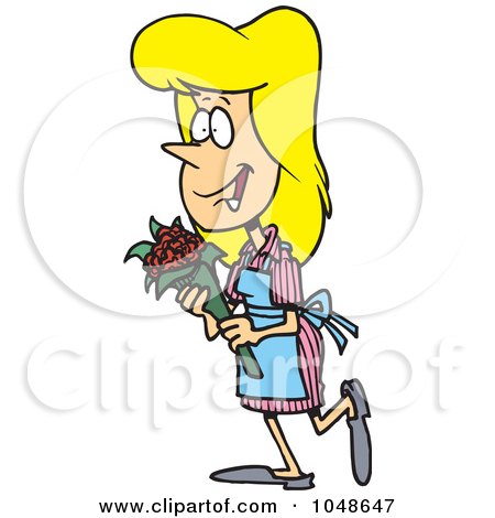 Royalty-Free (RF) Clip Art Illustration of a Cartoon Candy Striper Carrying Flowers by toonaday