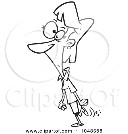Royalty-Free (RF) Clip Art Illustration of a Cartoon Black And White Outline Design Of A Woman Strolling by toonaday