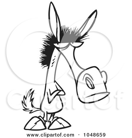 Royalty-Free (RF) Clip Art Illustration of a Cartoon Black And White Outline Design Of A Stubborn Mule by toonaday