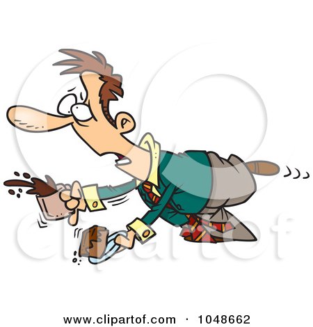 Royalty-Free (RF) Clip Art Illustration of a Cartoon Stumbling Businessman Spilling Cake And Coffee by toonaday