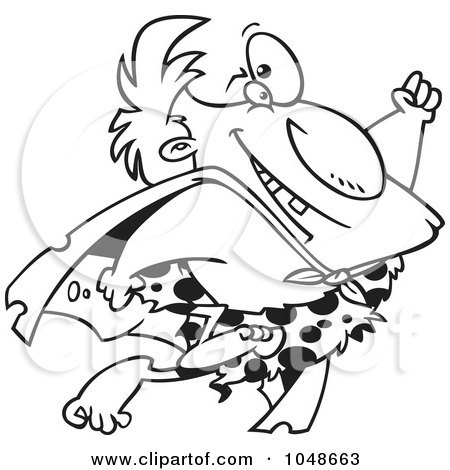 Royalty-Free (RF) Clip Art Illustration of a Cartoon Black And White Outline Design Of A Super Caveman by toonaday