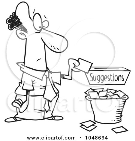 Royalty-Free (RF) Clip Art Illustration of a Cartoon Black And White Outline Design Of A Businessman Reading Suggestions by toonaday