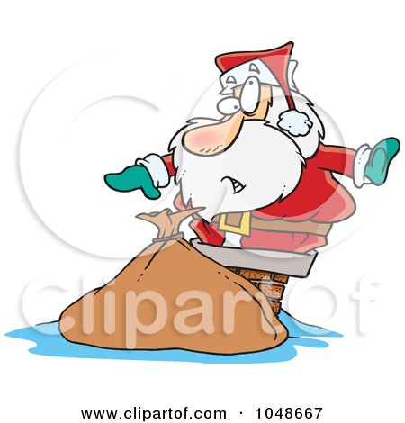 Royalty-Free (RF) Clip Art Illustration of a Cartoon Santa Stuck In A Chimney by toonaday