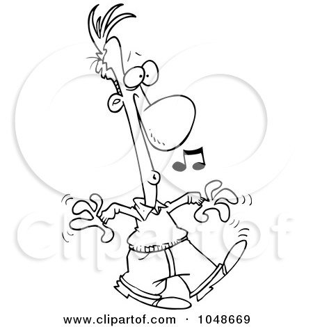 Royalty-Free (RF) Clip Art Illustration of a Cartoon Black And White Outline Design Of A Whistling Guy Strolling by toonaday